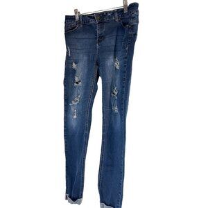 Wax Womens Jeans Butt, I Love You  Drstroyed Med Wash Skinny Roll Hem Size 9